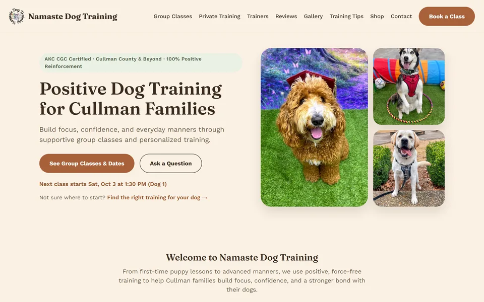 The Namaste Dog Training homepage